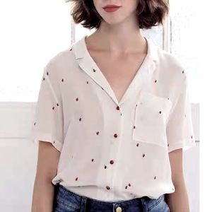 White Silk Shirt with strawberry pattern